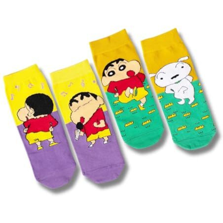 Thela Gaadi Shinchan Socks - Pure Cotton Printed Funky Socks For Men & Women | Ankle Length Socks | Odour Free & Beathable, Free Size | Pack Of 2