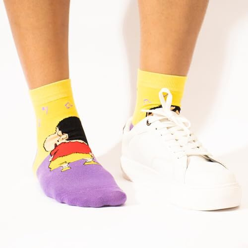 Thela Gaadi Shinchan Socks - Pure Cotton Printed Funky Socks For Men & Women | Ankle Length Socks | Odour Free & Beathable, Free Size | Pack Of 2