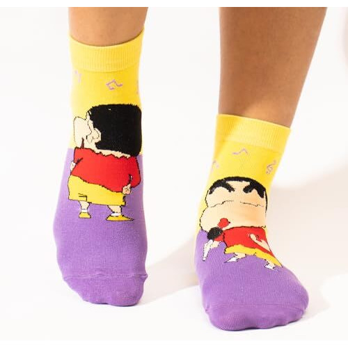 Thela Gaadi Shinchan Socks - Pure Cotton Printed Funky Socks For Men & Women | Ankle Length Socks | Odour Free & Beathable, Free Size | Pack Of 2