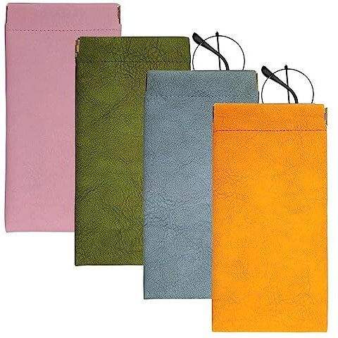 Maycreate 4 Pack Sunglasses Case Squeeze Top Pu Leather Glasses Case, Multi-Purpose Anti-Scratch Travel Small Pouch Coin Purse For Storing Jewelries, Cosmetic, Headphones, Etc