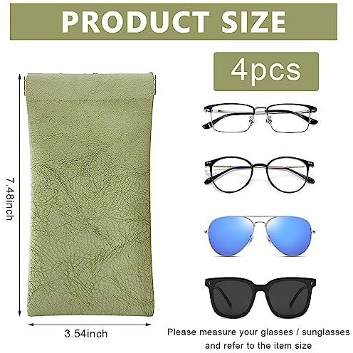 Maycreate 4 Pack Sunglasses Case Squeeze Top Pu Leather Glasses Case, Multi-Purpose Anti-Scratch Travel Small Pouch Coin Purse For Storing Jewelries, Cosmetic, Headphones, Etc