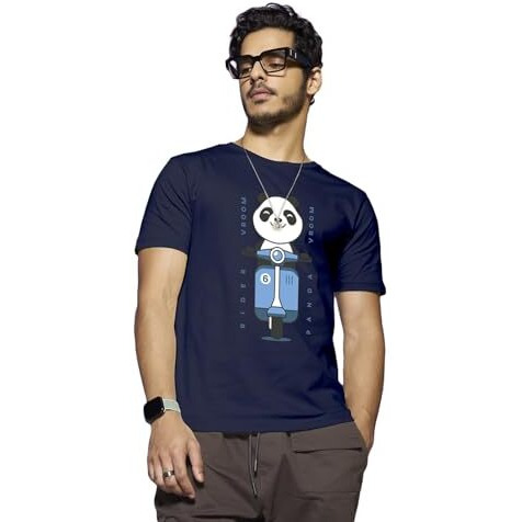 Bewakoof Men's Graphic Print Regular Fit Half Sleeve Round Neck Cotton T-Shirt Blue