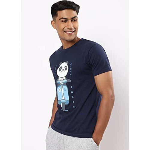 Bewakoof Men's Graphic Print Regular Fit Half Sleeve Round Neck Cotton T-Shirt Blue
