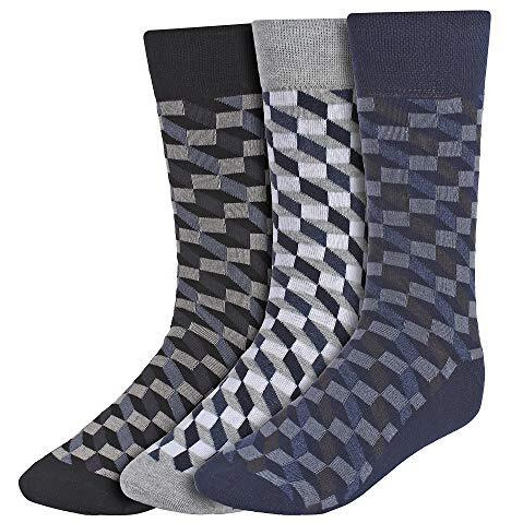 Creature Men's Cotton Calf Length Check Print Formal Socks Combo Of 3(Scs-13.1) (Combo-1)