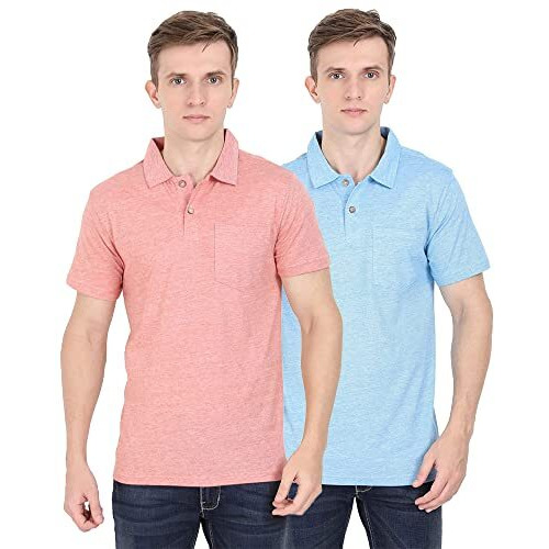 Ecoline Clothing Eco-Friendly Men's 50/50 Blend Polo T-Shirt (Pink, Cyan, L) - Pack Of 2