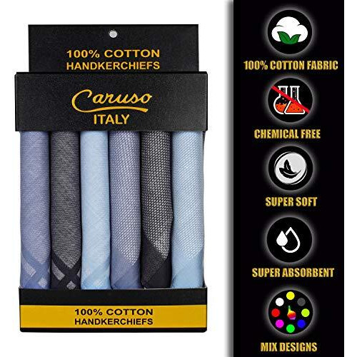 Caruso Italy Men's Italia Denim 100% Pure Cotton Handkerchief (Multicolor) (Light Denim, 6)