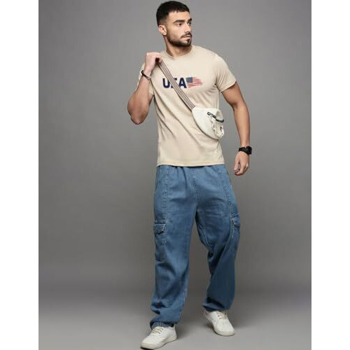 Veirdo Regular Fit Half Sleeves Round Neck Typographic Printed Pure Cotton T-Shirt For Men (Tsh_V_99_Usa_Sw_L)