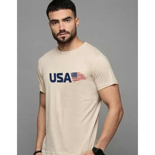 Veirdo Regular Fit Half Sleeves Round Neck Typographic Printed Pure Cotton T-Shirt For Men (Tsh_V_99_Usa_Sw_L)