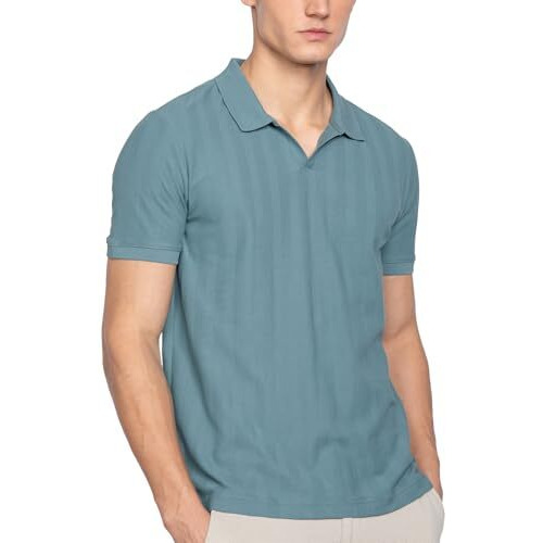 Damensch Statement Textured Polo T-Shirts | Premium Cotton, Herringbone Texture, Johnny Collar-Pack Of 1-Shady Teal-M