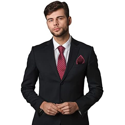 Axlon Men's Plaid Micro Wooven Silk Necktie Gift Set With Pocket Square Cufflinks & Brooch Pin Tie For Men Formal Tie Set With Gift Box (Pack Of 4) (Ax11_7, Maroon)