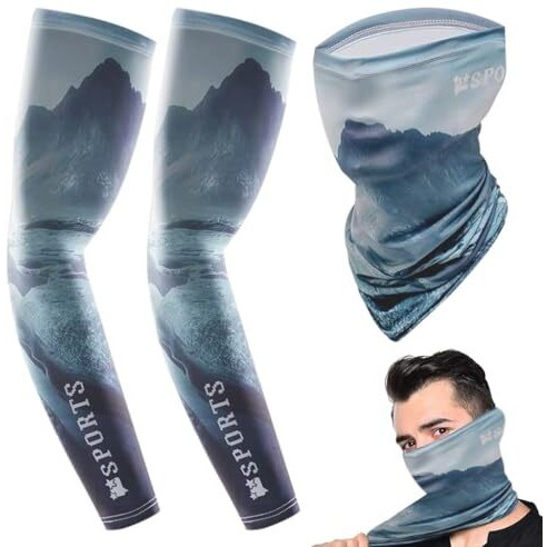 Zibuyu, Neck Gaiter Bandana For Men & Women Sun Protection, Cuvdhe Uv Face Shield Multipurpose Neck Gaiter, Balaclava, Summer Sun Protection Kit, Arm Guards And Neck Gaiter Glacial Print