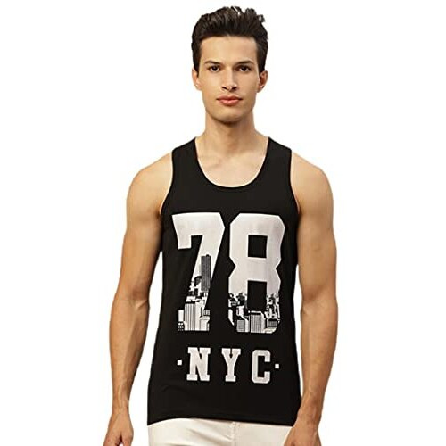 Veirdo Men's Cotton Sleeveless Printed Regular Fit T-Shirt/Vest (Black, Xl)