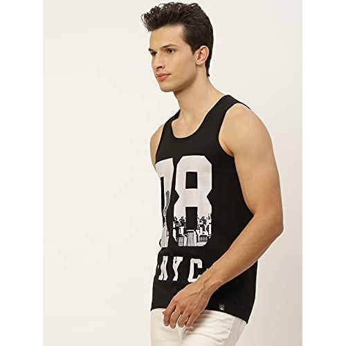 Veirdo Men's Cotton Sleeveless Printed Regular Fit T-Shirt/Vest (Black, Xl)