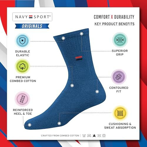 Navysport Men's Crew Length Cushion Cotton Socks (Pack Of 3) (Denim Blue) Free Size