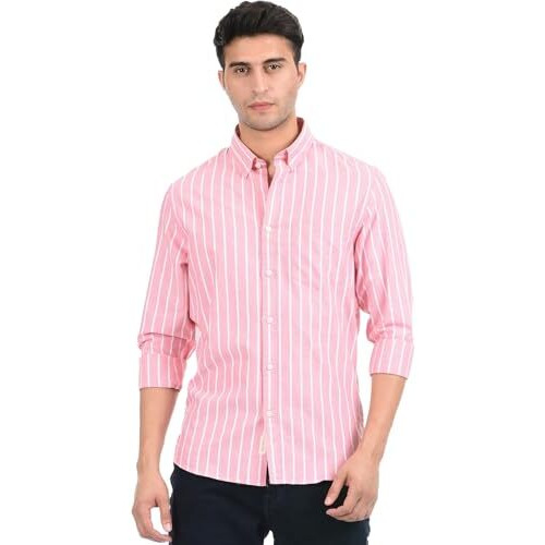 U-Turn Slim Fit Stylish Shirt - Latest Men's Printed Striped Shirt (Pink, X-Large)