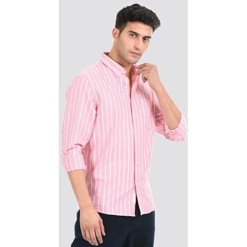 U-Turn Slim Fit Stylish Shirt - Latest Men's Printed Striped Shirt (Pink, X-Large)