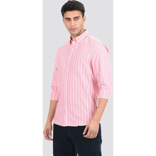 U-Turn Slim Fit Stylish Shirt - Latest Men's Printed Striped Shirt (Pink, X-Large)