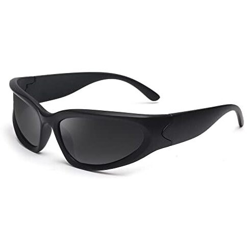 Hairum Futuristic Series Wraparound Y2K Sunglasses For Men & Women | Uv Protected | Full Rim Trending & Stylish Shades | Free Size (Black)