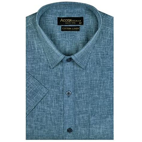 Accox Men's Half Sleeves Solid Plain Regular Fit Cotton Linen Formal Shirts(Gcr138_42) Multicolour
