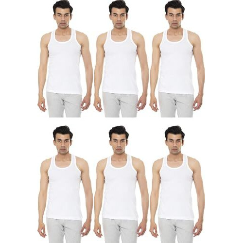 Vip Bonus Men's Sleeveless Vest (White, Size-95Cm)-Pack Of 6 - Relaxed, X Large