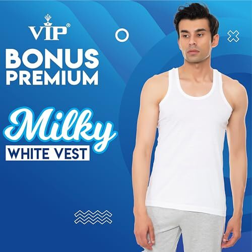 Vip Bonus Men's Sleeveless Vest (White, Size-95Cm)-Pack Of 6 - Relaxed, X Large