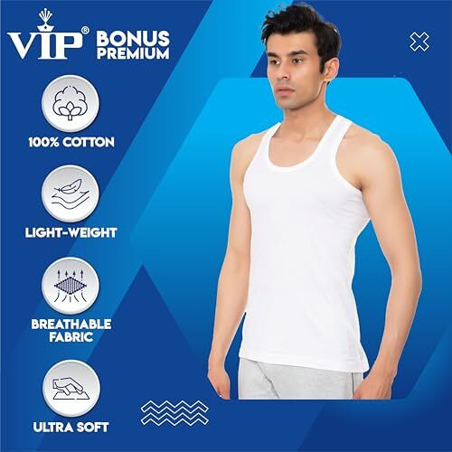 Vip Bonus Men's Sleeveless Vest (White, Size-95Cm)-Pack Of 6 - Relaxed, X Large