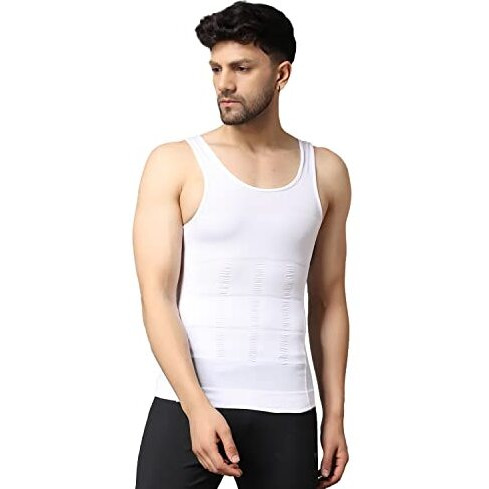 Firstfit Abs Abdomen Body Shaper Slim Fit Vest| Tummy Tucker Slim Fit Vest For Men Shapewear (Color- White) Size- L
