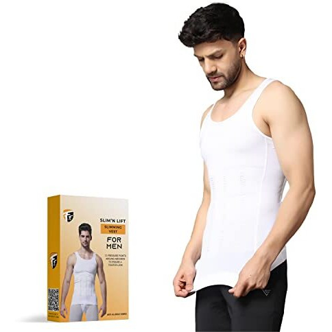 Firstfit Abs Abdomen Body Shaper Slim Fit Vest| Tummy Tucker Slim Fit Vest For Men Shapewear (Color- White) Size- L
