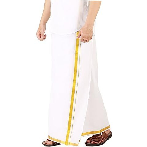 Prakasam Cotton Men's Combed Cotton Finer Quality Double Dhoti (8 Mulam) - 3.80Mtrs/ Double Dhoti With Gold Jari Border