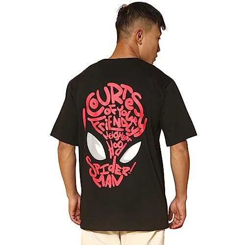 Veirdo Pure Cotton Black Oversized Fit Typographic Printed Half Sleeve T-Shirt For Men (Os_100_Sm4013_Bk_L)