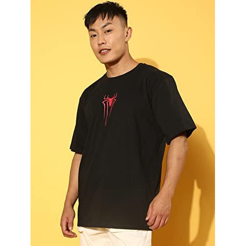 Veirdo Pure Cotton Black Oversized Fit Typographic Printed Half Sleeve T-Shirt For Men (Os_100_Sm4013_Bk_L)