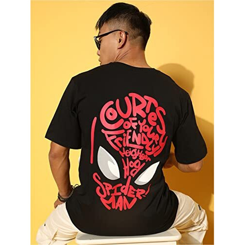 Veirdo Pure Cotton Black Oversized Fit Typographic Printed Half Sleeve T-Shirt For Men (Os_100_Sm4013_Bk_L)