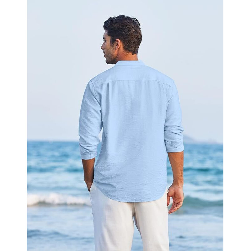 Royalscout Men's Regular Fit Solid Cotton Blend Straight Short Kurta | Full Sleeves Kurta Sky Blue