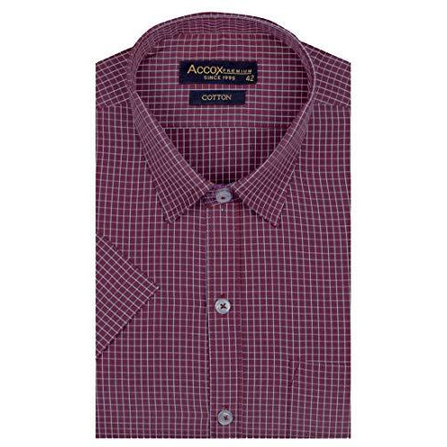 Accox Men's Half Sleeves Formal Regular Fit Cotton Small Pin Check Maroon Shirt(Go535_40)