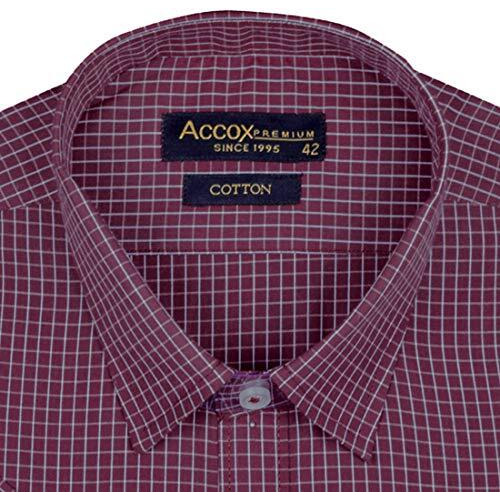 Accox Men's Half Sleeves Formal Regular Fit Cotton Small Pin Check Maroon Shirt(Go535_40)