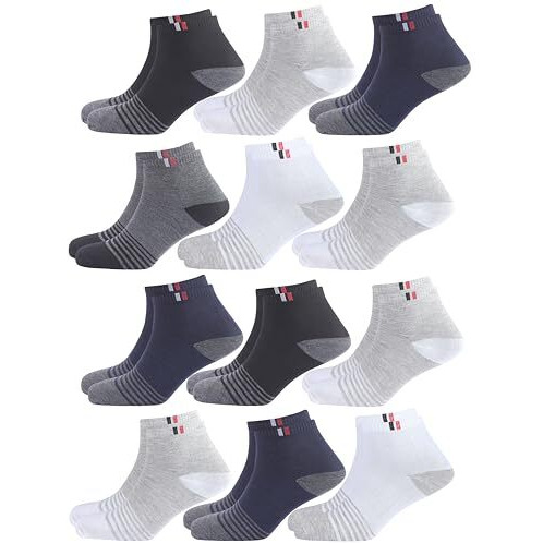 Sjeware Poly Cotton 12 Pairs Stripped Ultra Soft Ankle Ankle Length Socks For Men & Women, Multicolor, Pack Of 12, Free Size,101 (Multicolour)