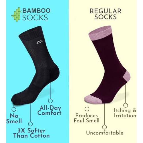 Heelium Bamboo Crew Socks For Men | Formal Socks, Full Length | Odour Free & Cushioned Base | 3X Softer Than Regular Socks, Assorted