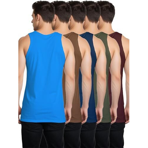 Cosco Fouji Men's Cotton Vest Assorted Colour [ Combo-Pack Of 5 ] L / 90 Cm | Sleeveless | Round Neck | Regular Fit, Large
