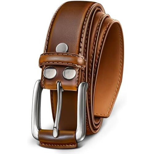 Contacts Men's Genuine Leather Pin Buckle Belt | Leather Belt For Men Classic Designs For Work & Business Casual (28-Brown)