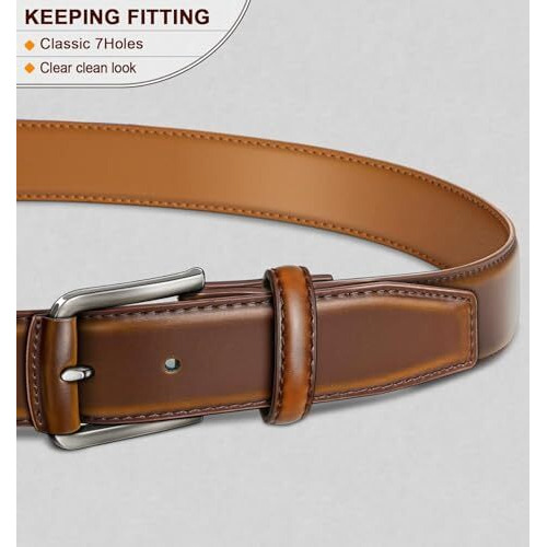 Contacts Men's Genuine Leather Pin Buckle Belt | Leather Belt For Men Classic Designs For Work & Business Casual (28-Brown)
