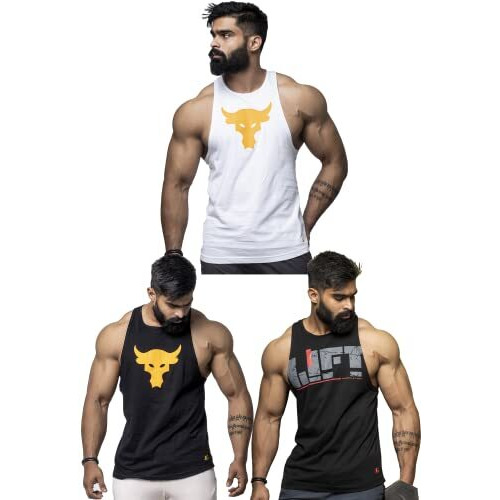 Juari Be A Gentleman Cotton Sleeveless Regular Fit Vest For Men - Set Of 3, L Multicolour