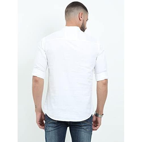Miraan Men's Casual Cotton Slim Fit Short Kurta Shirt With Mandarin Collar (Sigshortkurtawhitel, Large, White)