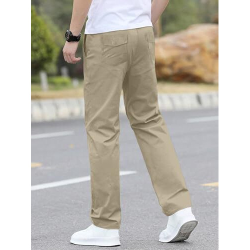 Aahwan Khaki Solid Drawstring Relexed Fit Straight Leg Pants For Men's (283-Khaki-34)