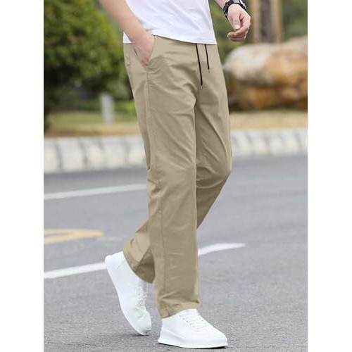 Aahwan Khaki Solid Drawstring Relexed Fit Straight Leg Pants For Men's (283-Khaki-34)