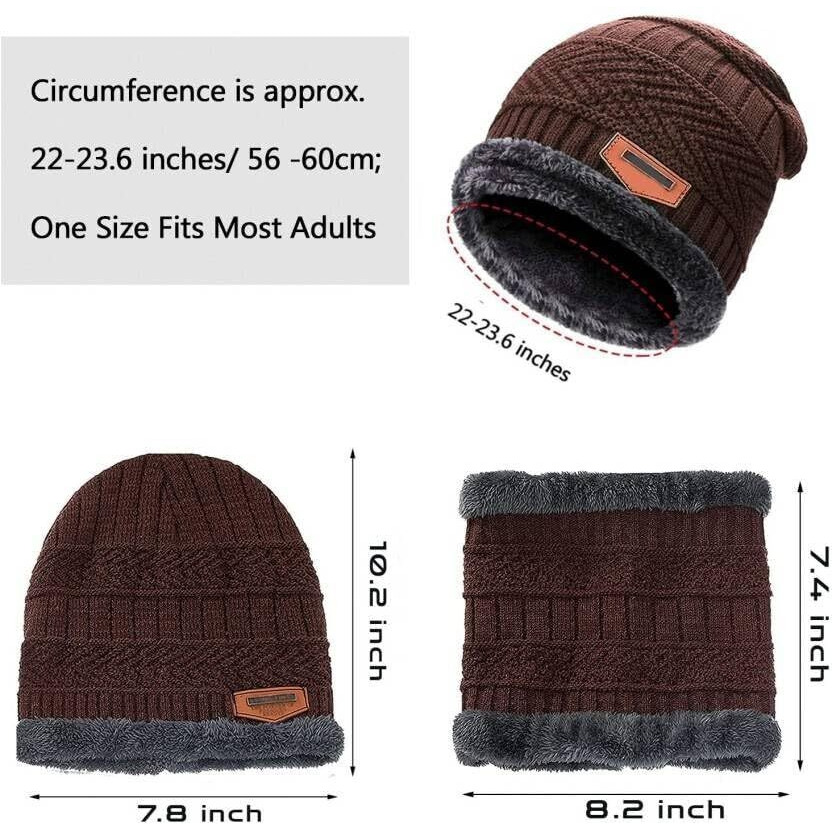 Brand Conquer Wool Beanie Cap & Muffler For Men & Women - Winter Woolen Cap With Neck Muffler - Soft Woolen Set (Brown, Free Size)