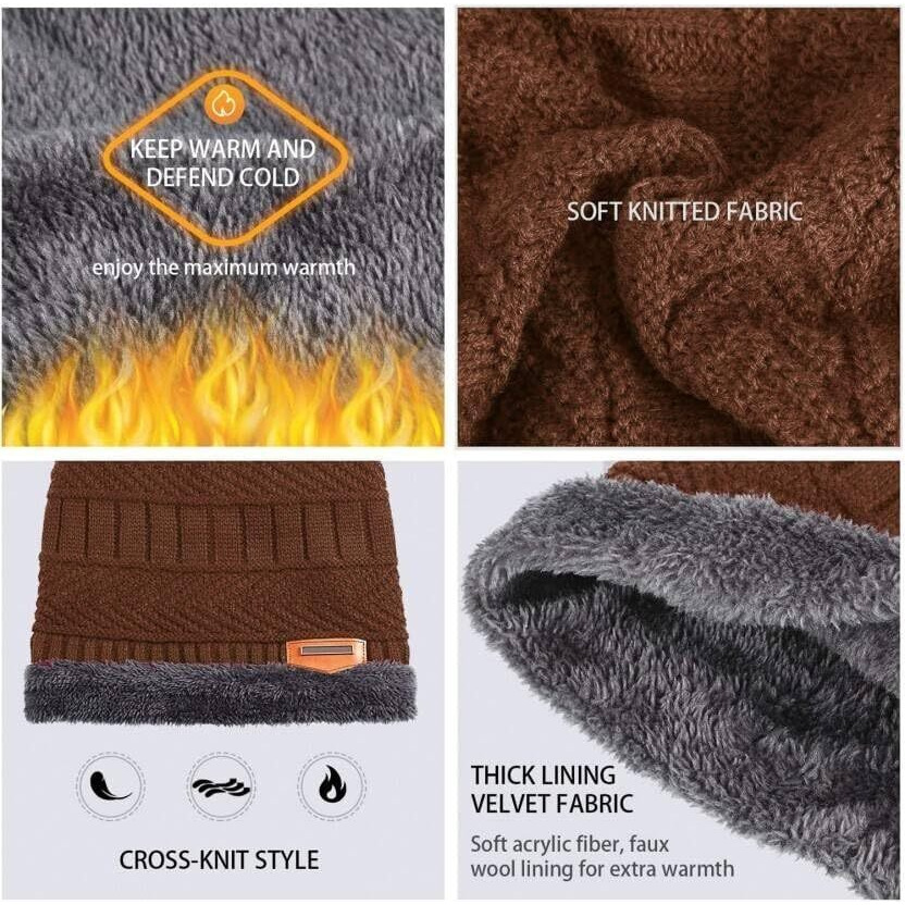 Brand Conquer Wool Beanie Cap & Muffler For Men & Women - Winter Woolen Cap With Neck Muffler - Soft Woolen Set (Brown, Free Size)