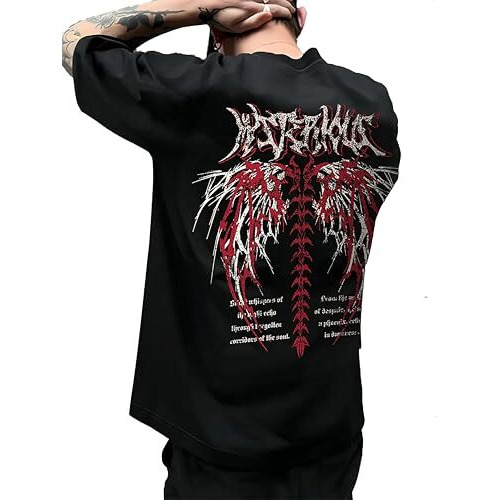 Thalasi Men Cotton Aesthetic Oversized T Shirt For Men - Black T Shirt For Men Stylish | Half Sleeve Oversize Fit Round Neck Tshirts - Down Shoulder & Baggy Fit Anime Tshirts For Man & Boys
