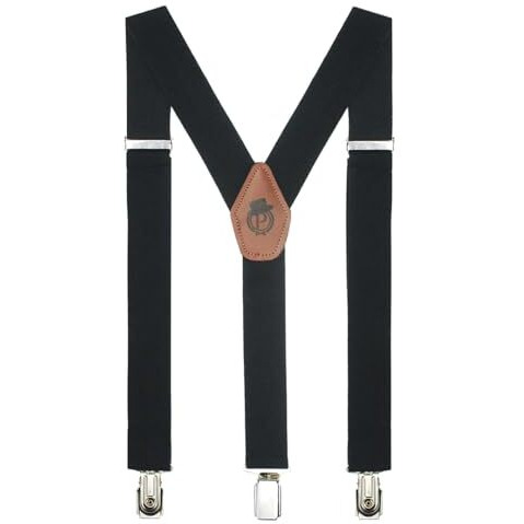 Peluche Plaid Black Black Coloured 3.5Cm Strap Width Elastic Suspenders For Men