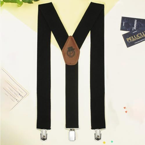 Peluche Plaid Black Black Coloured 3.5Cm Strap Width Elastic Suspenders For Men