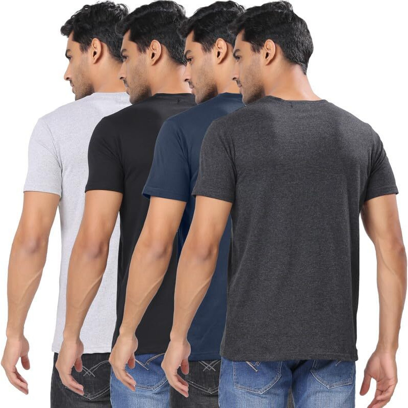London Hills Solid Men Round Neck Half Sleeve Cotton Blend Multicolor Regular Fit T-Shirts (Pack Of 4), Medium
